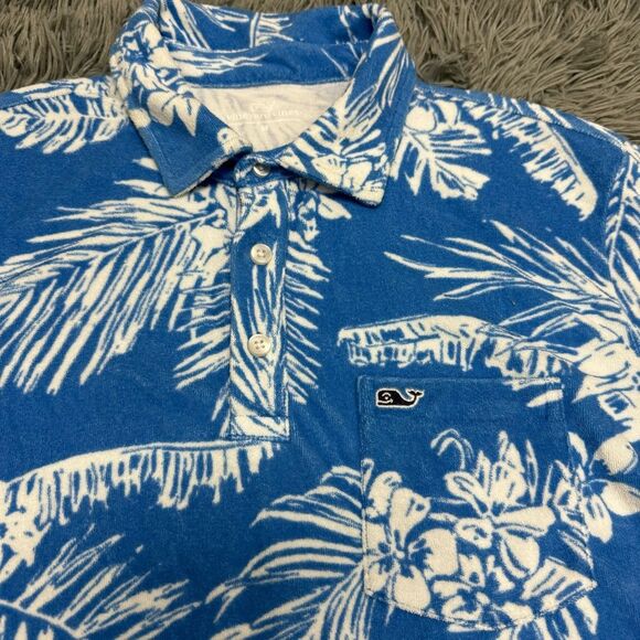 Vineyard Vines Terry Cloth Polo Collar Short Sleeve Hawaiian Shirt Size Medium - Picture 2 of 7